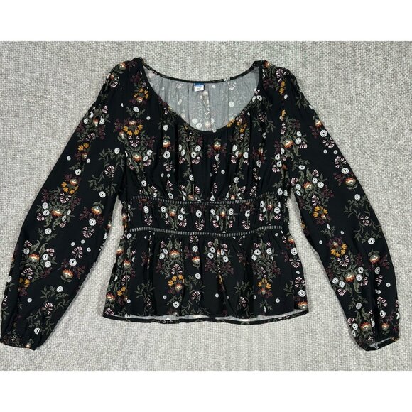 Old Navy Top Womens Small Lot Of 2 Dark Floral Peasant Smocked Boho - Picture 13 of 16